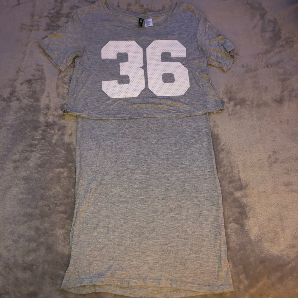 H&M grey mini tight short sleeve dress with a t-shirt number 36